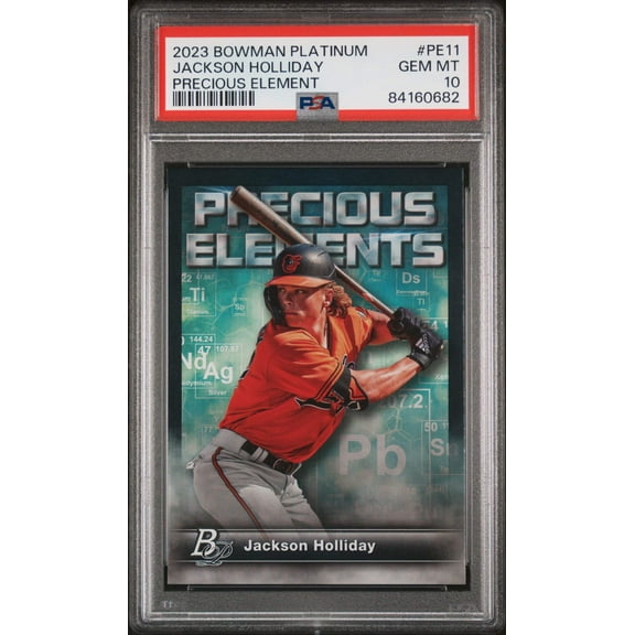 Graded 2023 Topps Bowman Platinum Jackson Holliday #PE11 Precious Element Rookie RC Baseball Card PSA 10 Gem Mint