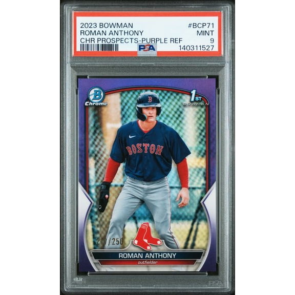 Graded 2023 Topps Bowman Roman Anthony #BCP71 /250 Chrome Prospects Purple Refractor Rookie RC Baseball Card PSA 9 Mint