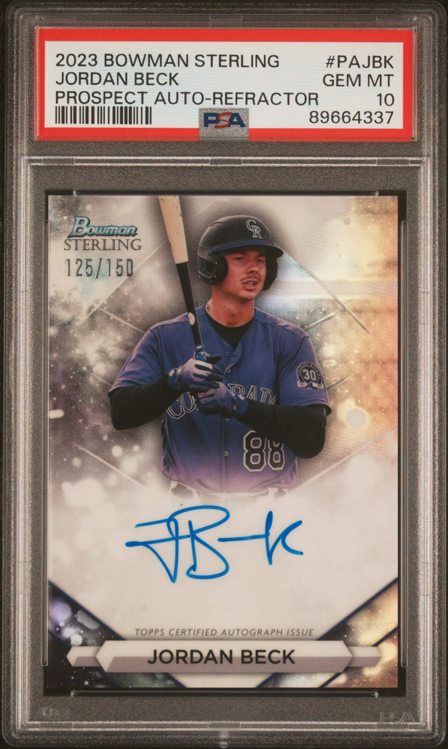 Graded 2023 Topps Bowman Sterling Jordan Beck #PAJBK Prospect Auto 