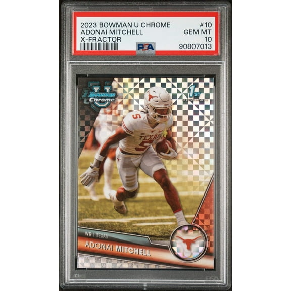 Graded 2023 Topps Bowman U Chrome Adonai Mitchell #10 Xfractor Rookie RC Football Card PSA 10 Gem Mint