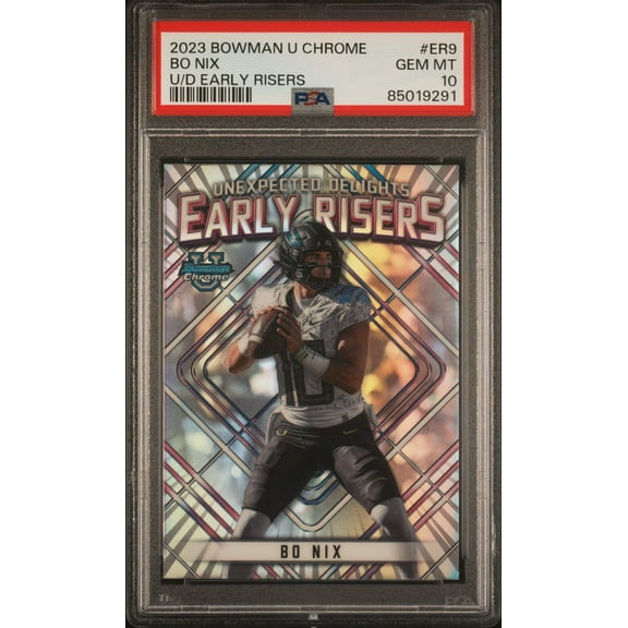 Graded 2023 Topps Bowman U Chrome Bo Nix #ER9 U/D Early Risers Rookie RC Football Card PSA 10 Gem Mint