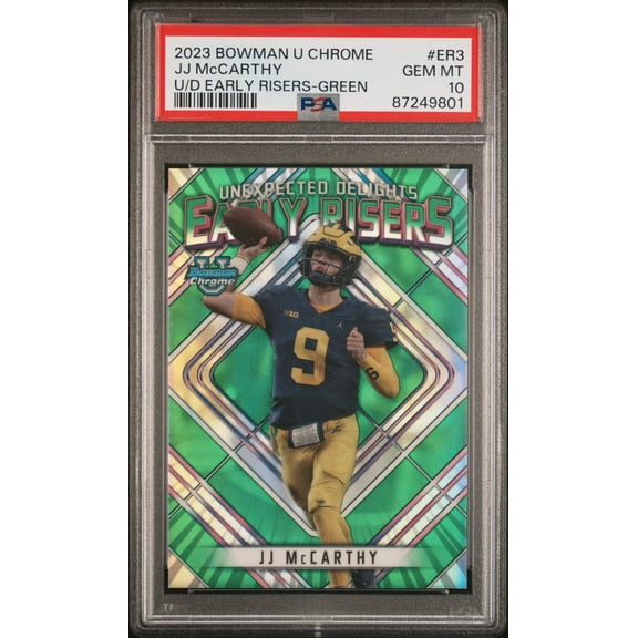 Graded 2023 Topps Bowman U Chrome JJ McCarthy #ER3 UD Early Risers Green #/99 Rookie RC Football Card PSA 10 Gem Mint