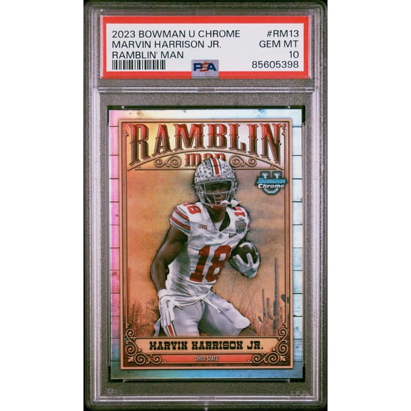 Graded 2023 Topps Bowman U Chrome Marvin Harrison Jr #RM13 Ramblin Man Rookie RC Football Card PSA 10 Gem Mint