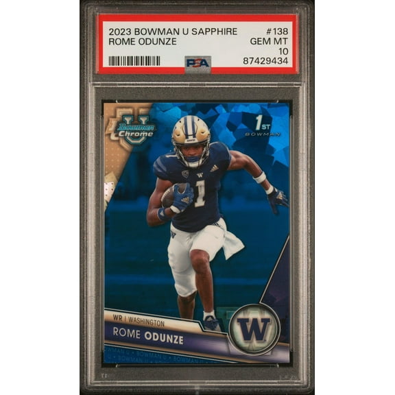 Graded 2023 Topps Bowman U Sapphire Rome Odunze #138 Rookie RC Football Card PSA 10 Gem Mint