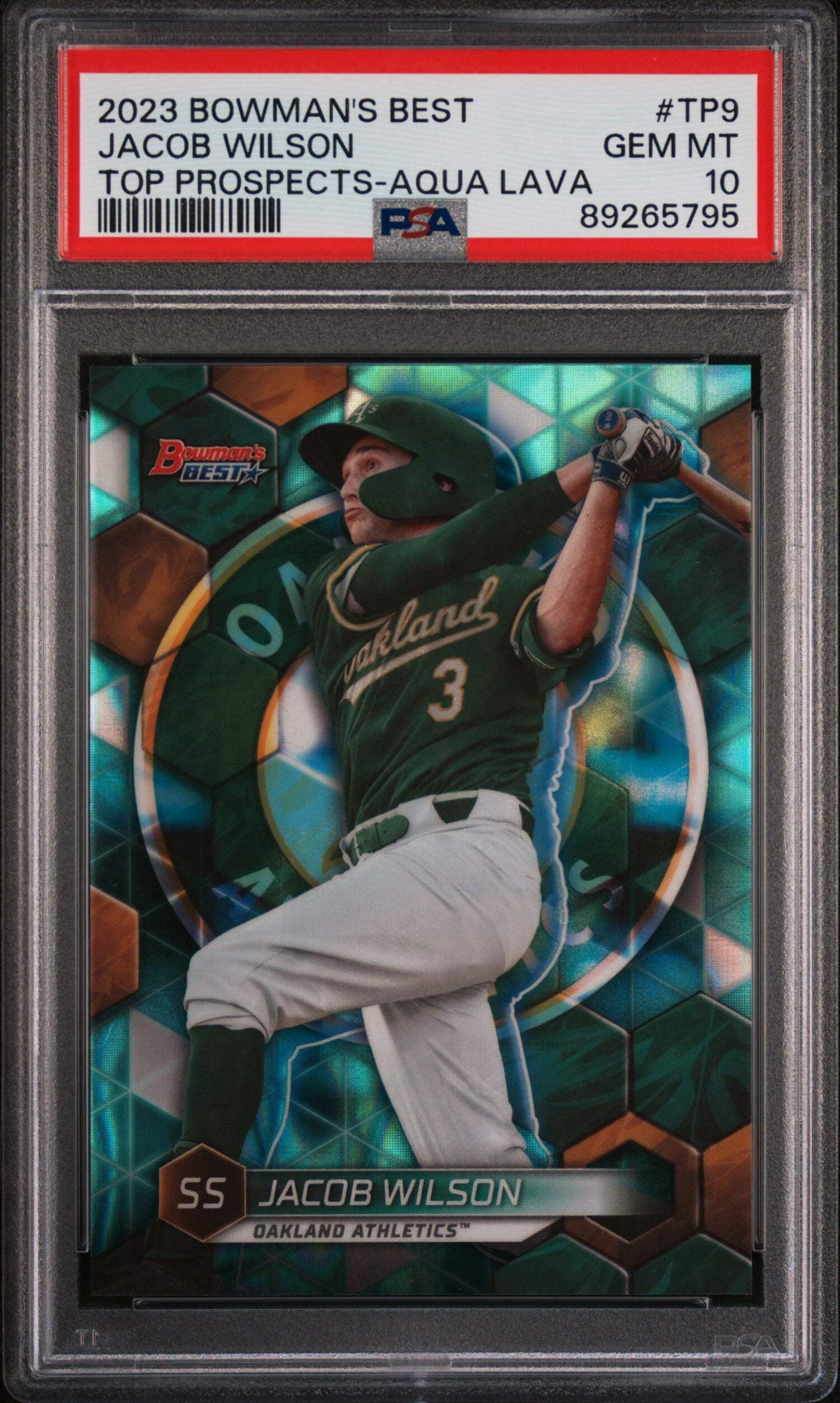Graded 2023 Topps Bowmans Best Jacob Wilson #TP9 Top Prospects Aqua Lava #/199 Rookie RC Baseball Card PSA 10 Gem Mint