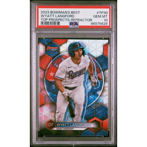 Graded 2023 Topps Bowmans Best Wyatt Langford #TP30 Top Prospects Refractor Rookie RC Baseball Card PSA 10 Gem Mint
