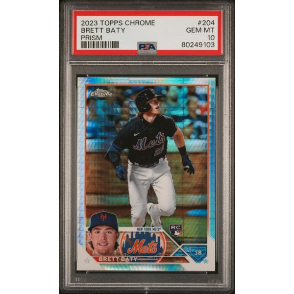 Graded 2023 Topps Chrome Brett Baty New York Mets #204 Prism Refractor PSA 10 Trading Card