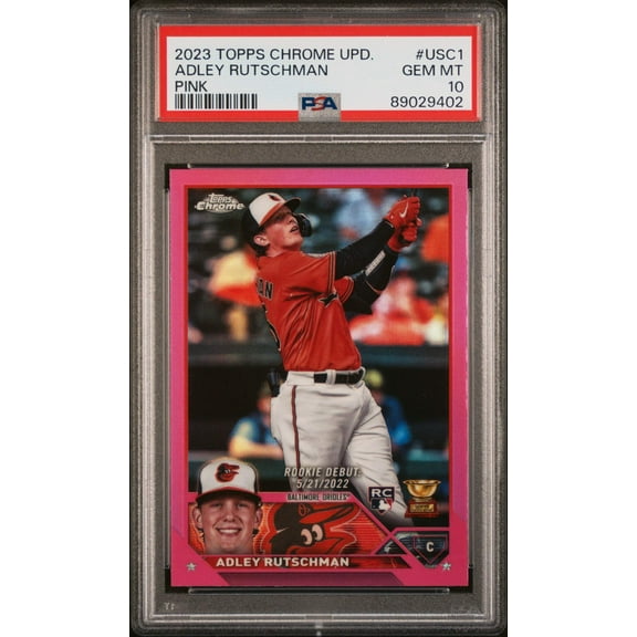 Graded 2023 Topps Chrome Update Adley Rutschman #USC1 Pink Rookie RC Baseball Card PSA 10 Gem Mint
