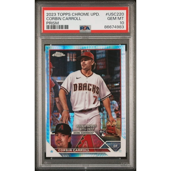 Graded 2023 Topps Chrome Update Corbin Carroll #USC220 Prism Rookie RC Baseball Card PSA 10 Gem Mint