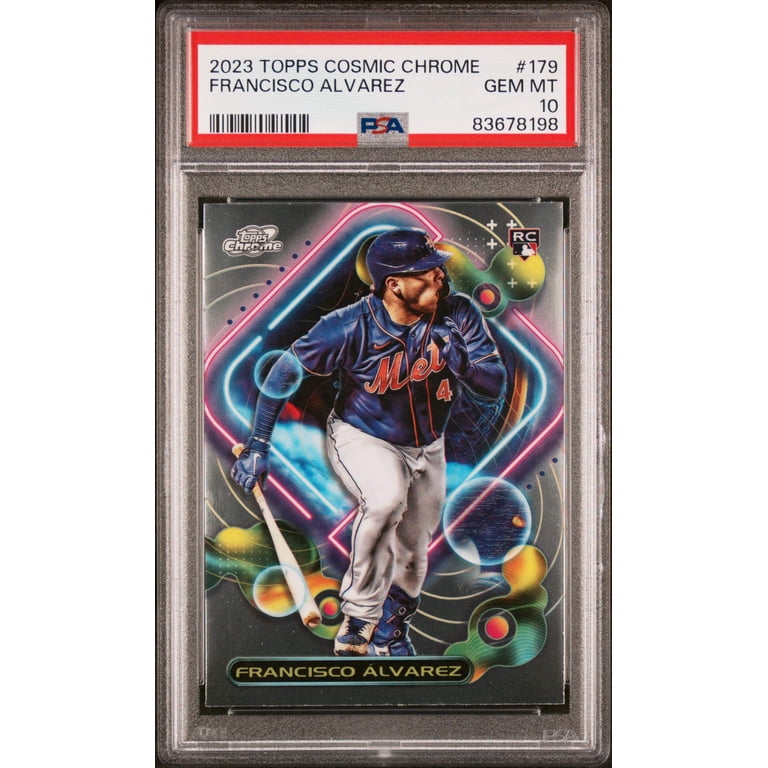 cosmic sports cards graded cards 2023 Topps Chrome Francisco Alvarez #179 Rookie RC Baseball Card PSA 10 Gem Mint Listed With Mascot. Cosmic Slabs | Retail packs