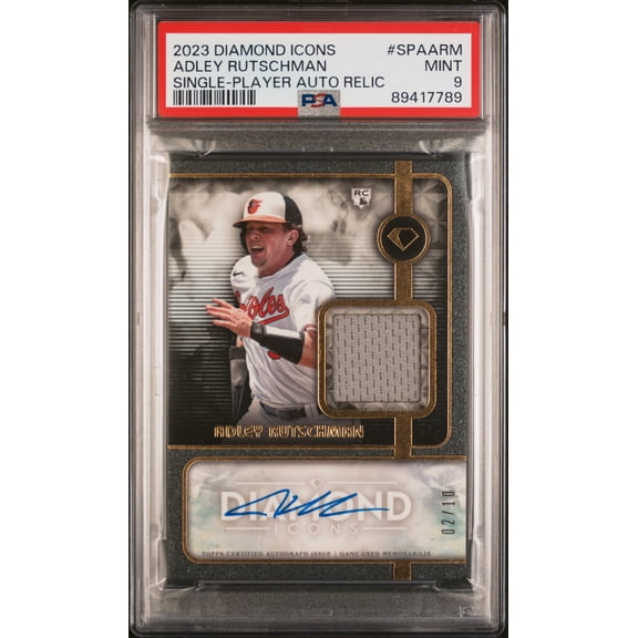 Graded 2023 Topps Diamond Icons Single-Player Autographed Relics Adley Rutschman #SPAARM /10 PSA 9