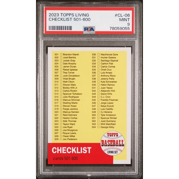 Graded 2023 Topps Living Checklist 501-600 CL-06 PSA 9 Baseball Card