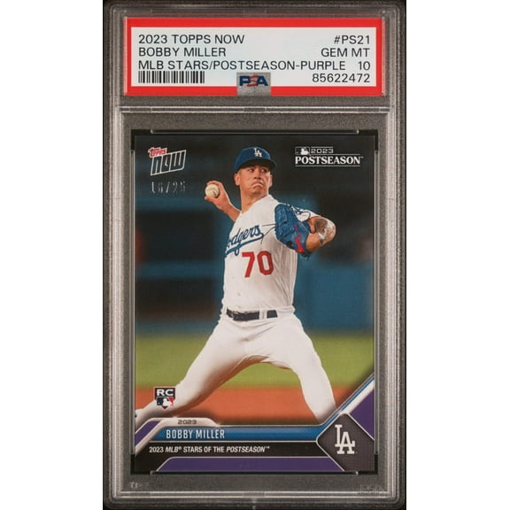 Graded 2023 Topps Now Bobby Miller #PS21 MLB Stars Postseason Purple #/25 Rookie RC Baseball Card PSA 10 Gem Mint