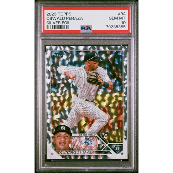 Graded 2023 Topps Oswald Peraza #94 Silver Foil Rookie RC Baseball Card PSA 10 Gem Mint