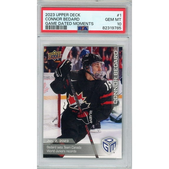 Graded 2023 Upper Deck Connor Bedard #1 Game Dated Moments Rookie RC Hockey Card PSA 10 Gem Mint