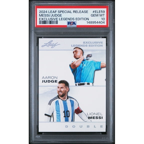 Graded 2024 Leaf Special Release Lionel Messi Aaron Judge #ELE59 Exclusive Legends Edition Soccer Card PSA 10 Gem Mint