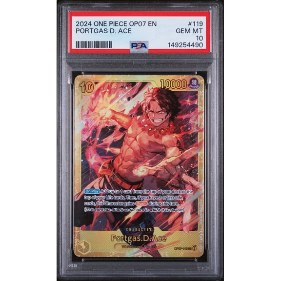 Graded 2024 One Piece Portgas D Ace #119 OP07 Trading Card Game PSA 10 Gem Mint