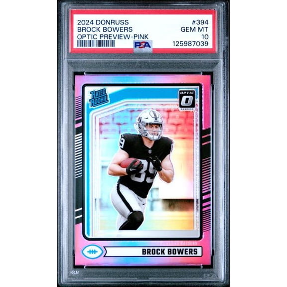 Graded 2024 Panini Donruss Brock Bowers #394 Optic Preview Pink Rookie RC Football Card PSA 10 Gem Mint