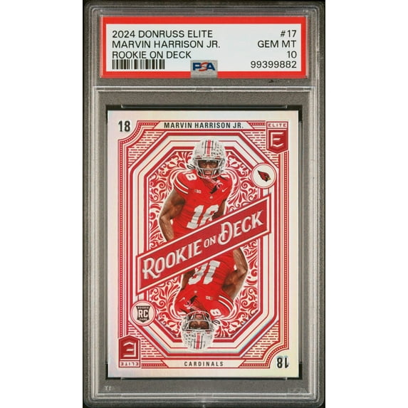 Graded 2024 Panini Donruss Elite Marvin Harrison Jr #17 Rookie On Deck Rookie RC Football Card PSA 10 Gem Mint
