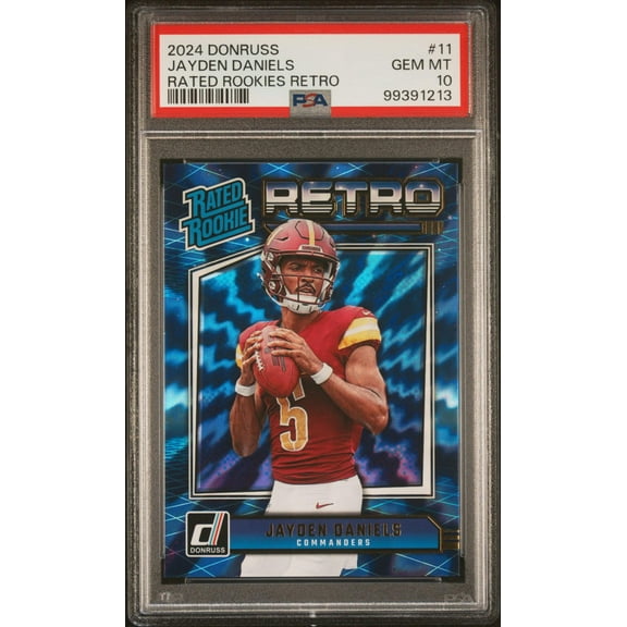 Graded 2024 Panini Donruss Jayden Daniels #11 Rated Rookies Retro Rookie RC Football Card PSA 10 Gem Mint