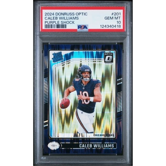 Graded 2024 Panini Donruss Optic Caleb Williams #201 Purple Shock Rookie RC Football Card PSA 10 Gem Mint