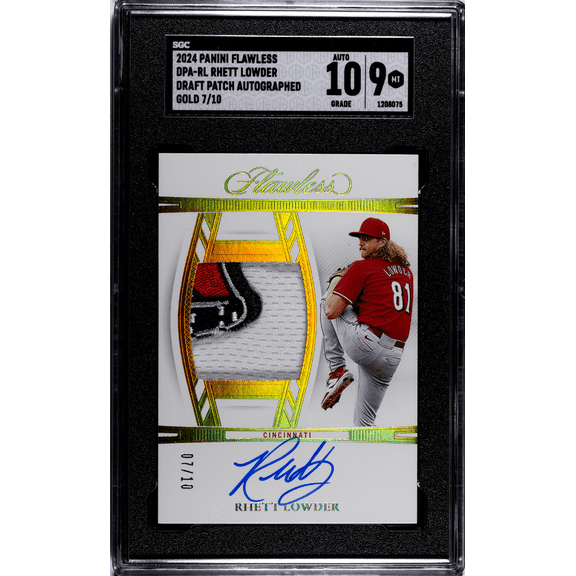 Graded 2024 Panini Flawless Rhett Lowder Draft Patch Autograph Gold #DPA-RL SGC 9 Auto 10 Baseball Card