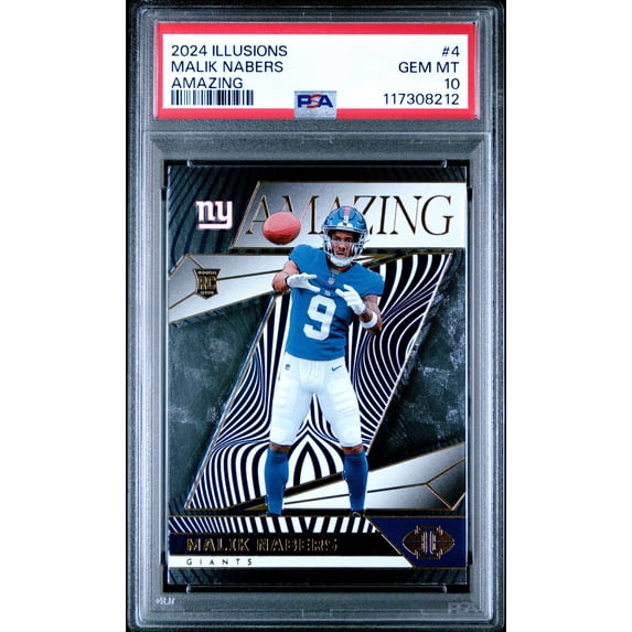 Graded 2024 Panini Illusions Malik Nabers #4 Amazing Rookie RC Football Card PSA 10 Gem Mint
