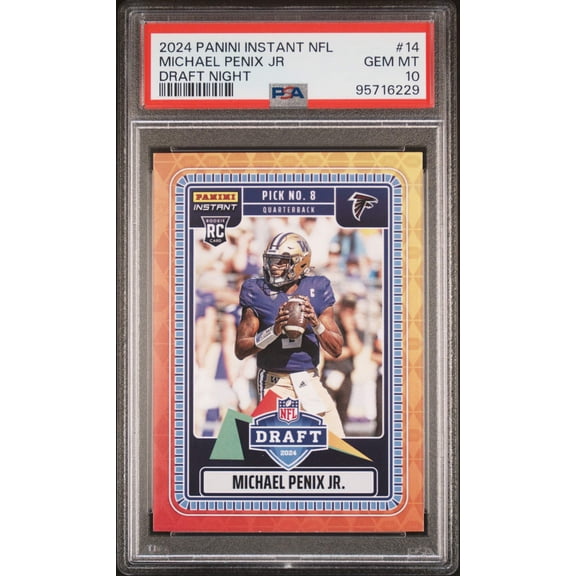 Graded 2024 Panini Instant NFL Michael Penix Jr #14 Draft Night Rookie RC Football Card PSA 10 Gem Mint