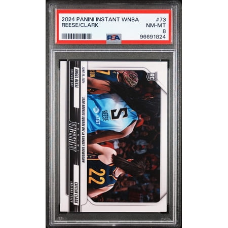Graded 2024 Panini Instant WNBA Angel Reese/Caitlin Clark #73 Rookie RC Basketball Card PSA 8 Near Mint