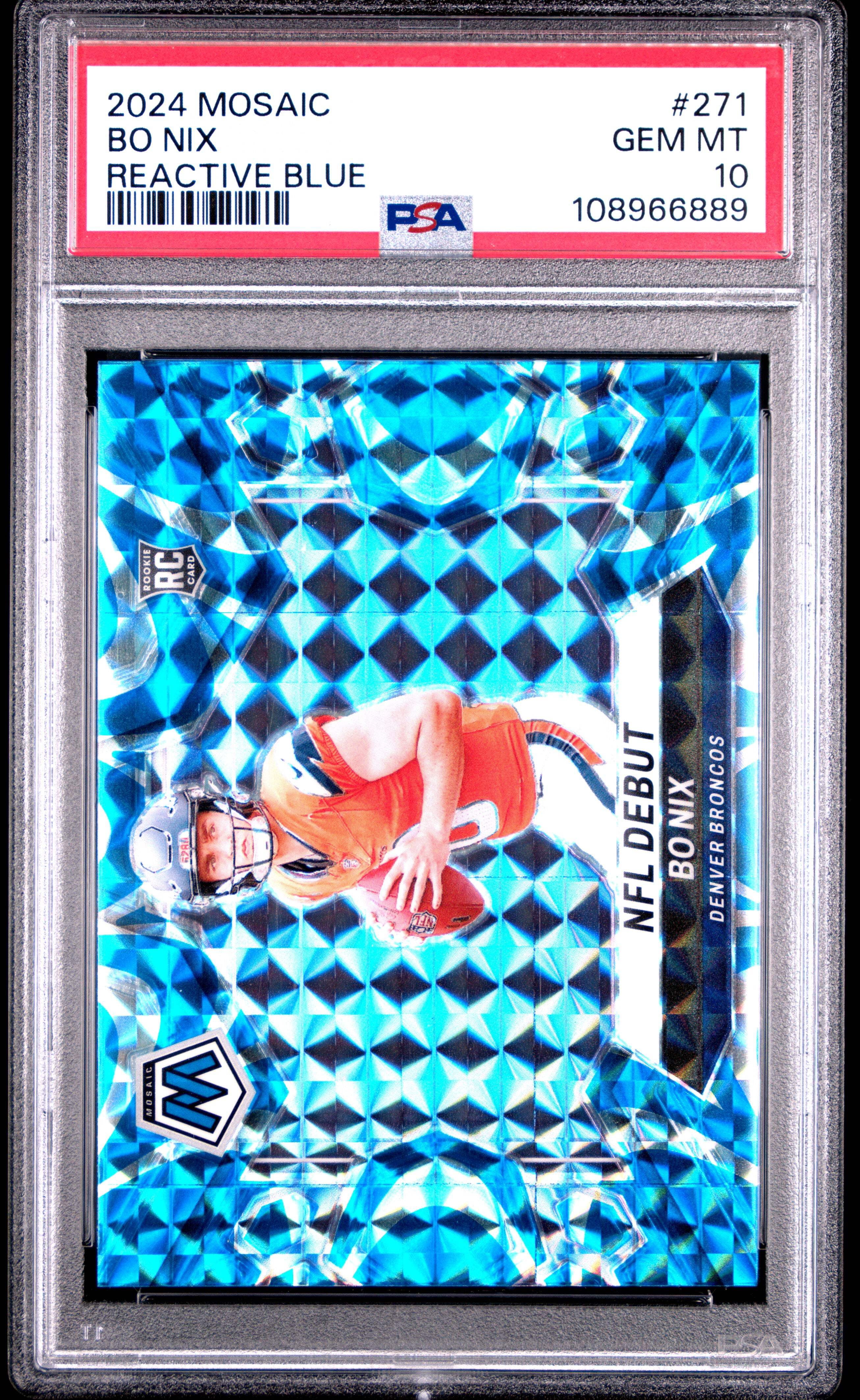 bo nix graded rookie card 2024 Score #9 35th Anniversary - Gold Price Guide this striking card showcases Bo Nix across the front to make it the perfect collectors item. Graded 2024 Panini Mosaic Bo