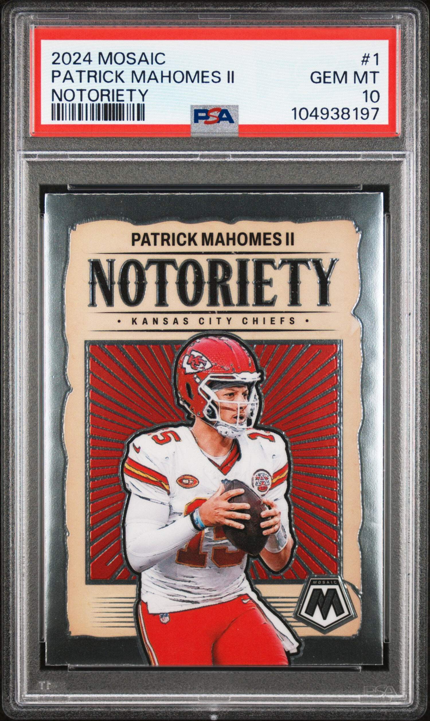 Graded 2024 Panini Mosaic Patrick Mahomes II #1 Notoriety Football