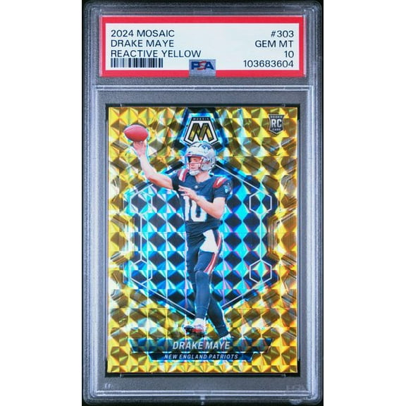 Graded 2024 Panini Mosaic Reactive Yellow Drake Maye #303 Rookie RC Football Card PSA 10 Gem Mint