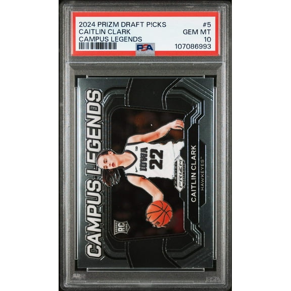 Graded 2024 Panini Prizm Draft Picks Caitlin Clark #5 Campus Legends Rookie RC Basketball Card PSA 10 Gem Mint