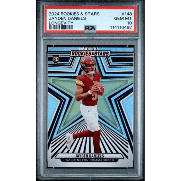 Graded 2024 Panini Rookies & Stars Jayden Daniels #148 Longevity Rookie RC Football Card PSA 10 Gem Mint
