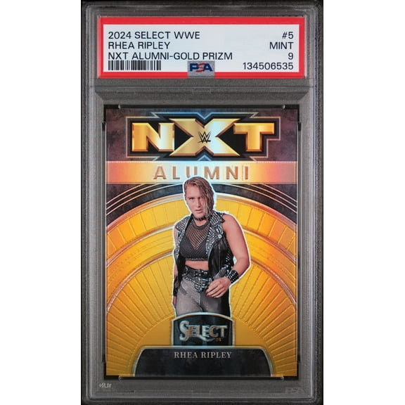 Graded 2024 Panini Select WWE NXT Alumni Rhea Ripley #5 Gold Prizm /10 PSA 9