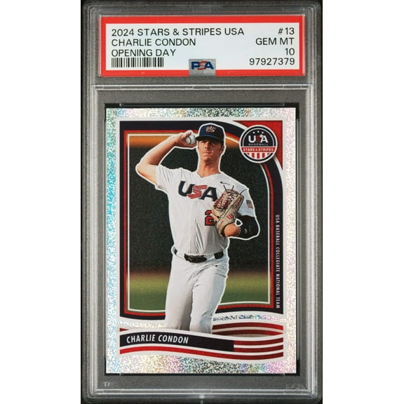 Graded 2024 Panini Stars & Stripes USA Charlie Condon #13 Opening Day Rookie RC Baseball Card PSA 10 Gem Mint