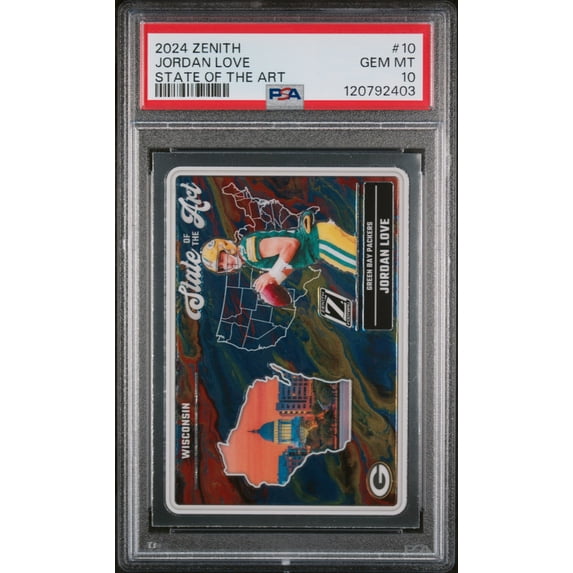 Graded 2024 Panini Zenith Jordan Love #10 State of the Art Football Card PSA 10 Gem Mint
