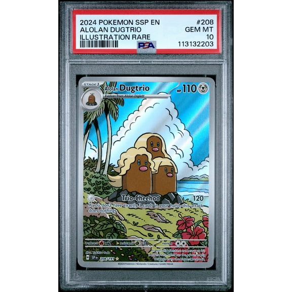 Graded 2024 Pokemon Alolan Dugtrio #208 Surging Sparks Trading Card Game PSA 10 Gem Mint