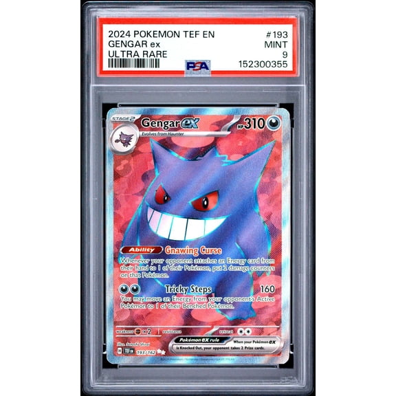 Graded 2024 Pokemon EN Temporal Forces Gengar EX Ultra Rare PSA 9 #193 Trading Card
