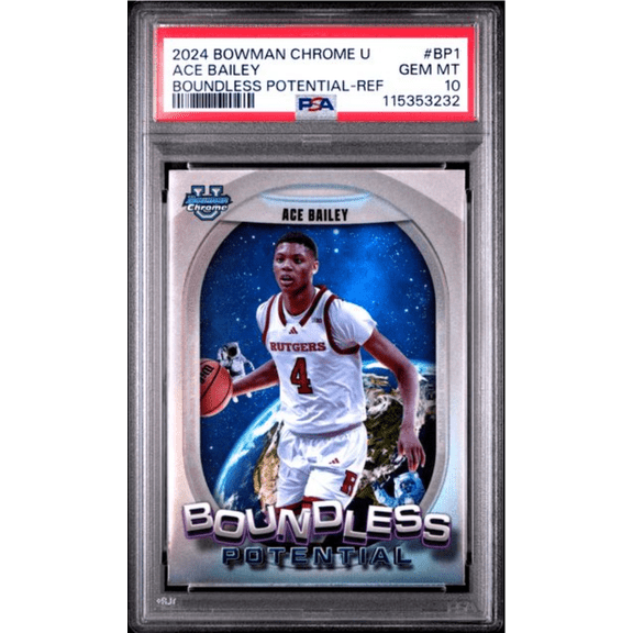 Graded 2024 Topps Bowman Chrome U Ace Bailey #BP1 Boundless Potential Refractor Rookie RC Basketball Card PSA 10 Gem Mint