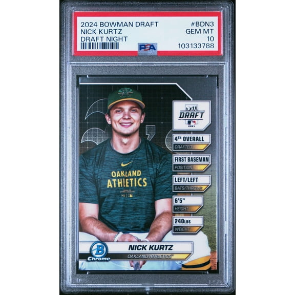Graded 2024 Topps Bowman Draft Nick Kurtz #BDN3 Draft Night Rookie RC Baseball Card PSA 10 Gem Mint
