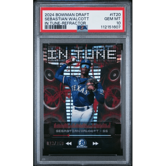 Graded 2024 Topps Bowman Draft Sebastian Walcott #IT20 In Tune Refractor /250 Rookie RC Baseball Card PSA 10 Gem Mint