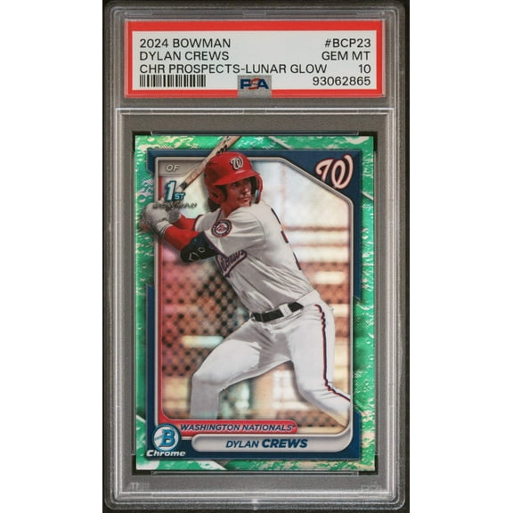Graded 2024 Topps Bowman Dylan Crews #BCP23 Chrome Prospects Lunar Glow Rookie RC Baseball Card PSA 10 Gem Mint