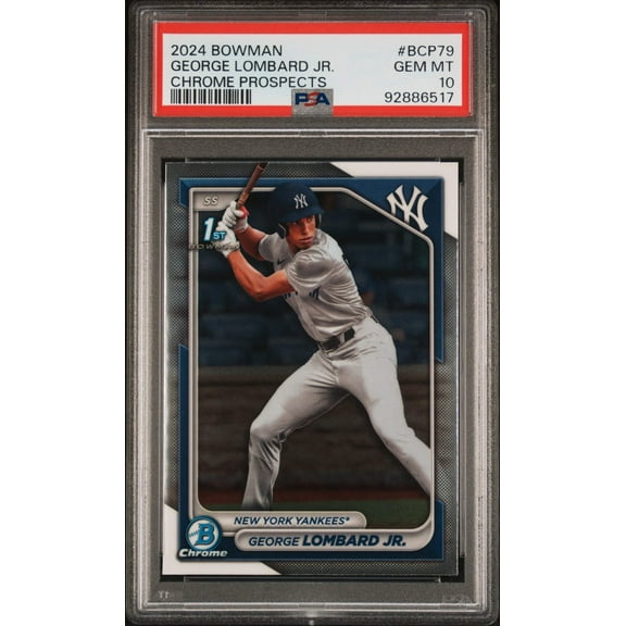Graded 2024 Topps Bowman George Lombard Jr #BCP79 Chrome Prospects Rookie RC Baseball Card PSA 10 Gem Mint