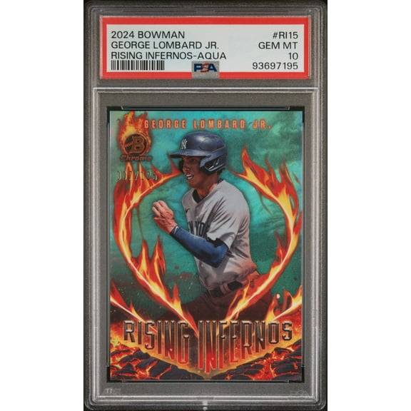 Graded 2024 Topps Bowman George Lombard Jr #RI15 Rising Infernos Aqua /125 Rookie RC Baseball Card PSA 10 Gem Mint