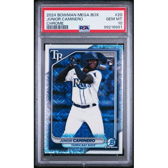 Graded 2024 Topps Bowman Mega Box Junior Caminero #20 Chrome Rookie RC Baseball Card PSA 10 Gem Mint