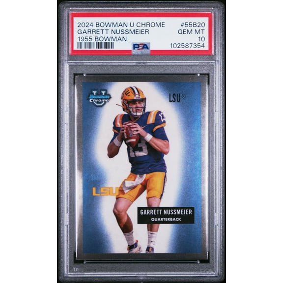 Graded 2024 Topps Bowman U Chrome Garrett Nussmeier #55B20 1955 Bowman Rookie RC Football Card PSA 10 Gem Mint
