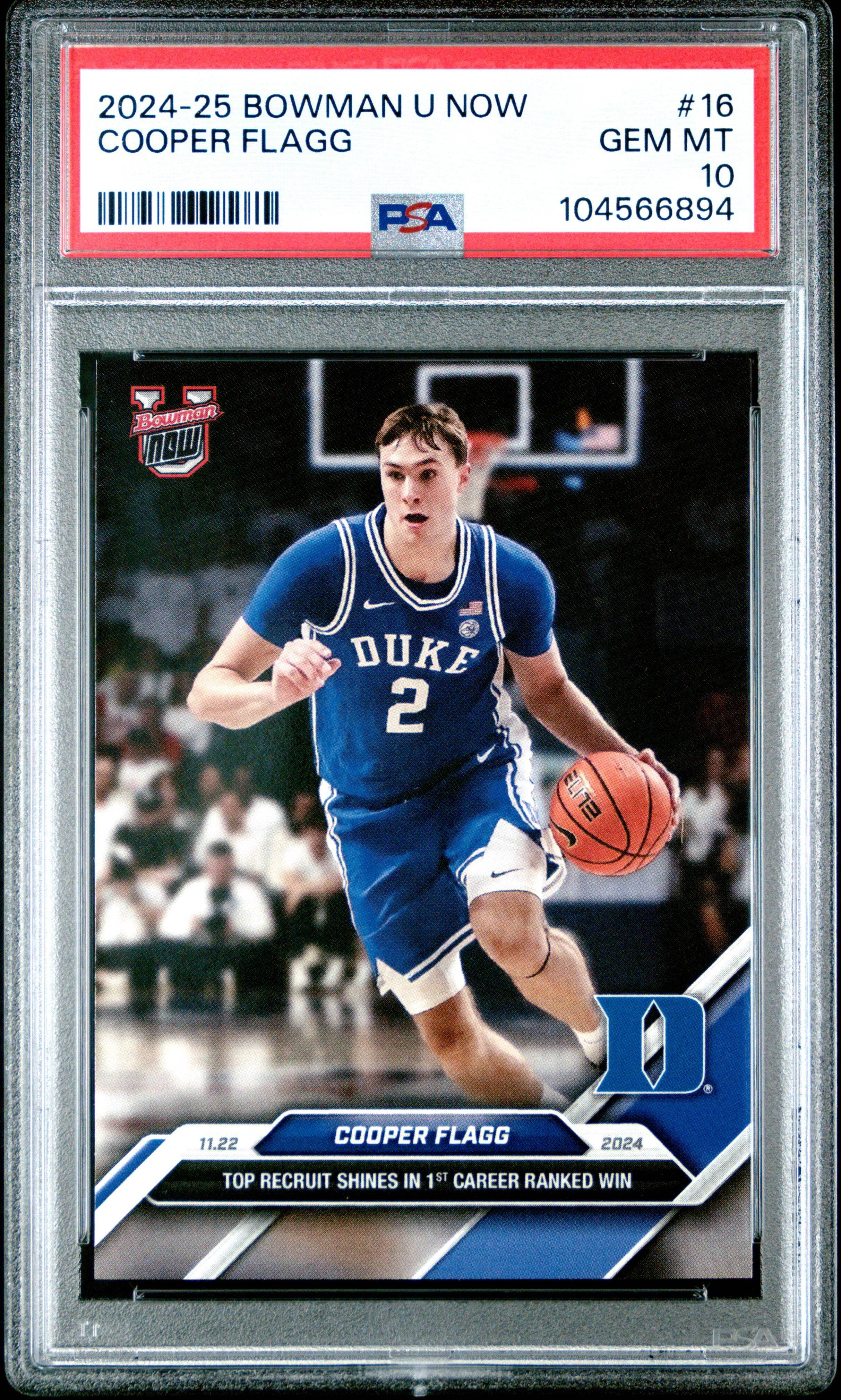 Graded 2024 Topps Bowman U Now Cooper Flagg #16 Rookie RC 