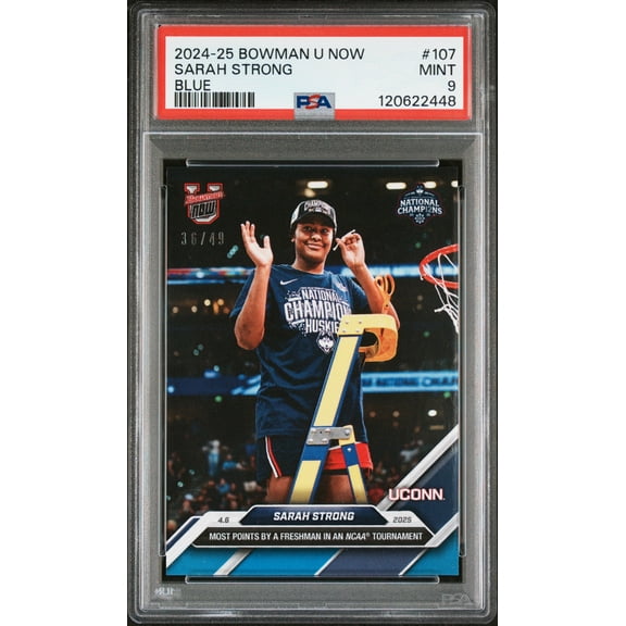 Graded 2024 Topps Bowman U Now Sarah Strong #107 Blue /49 Rookie RC Basketball Card PSA 9 Mint