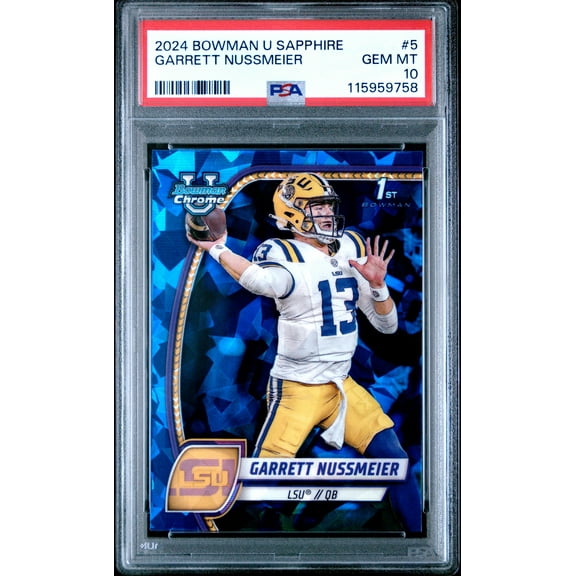 Graded 2024 Topps Bowman U Sapphire Garrett Nussmeier #5 Rookie RC Football Card PSA 10 Gem Mint